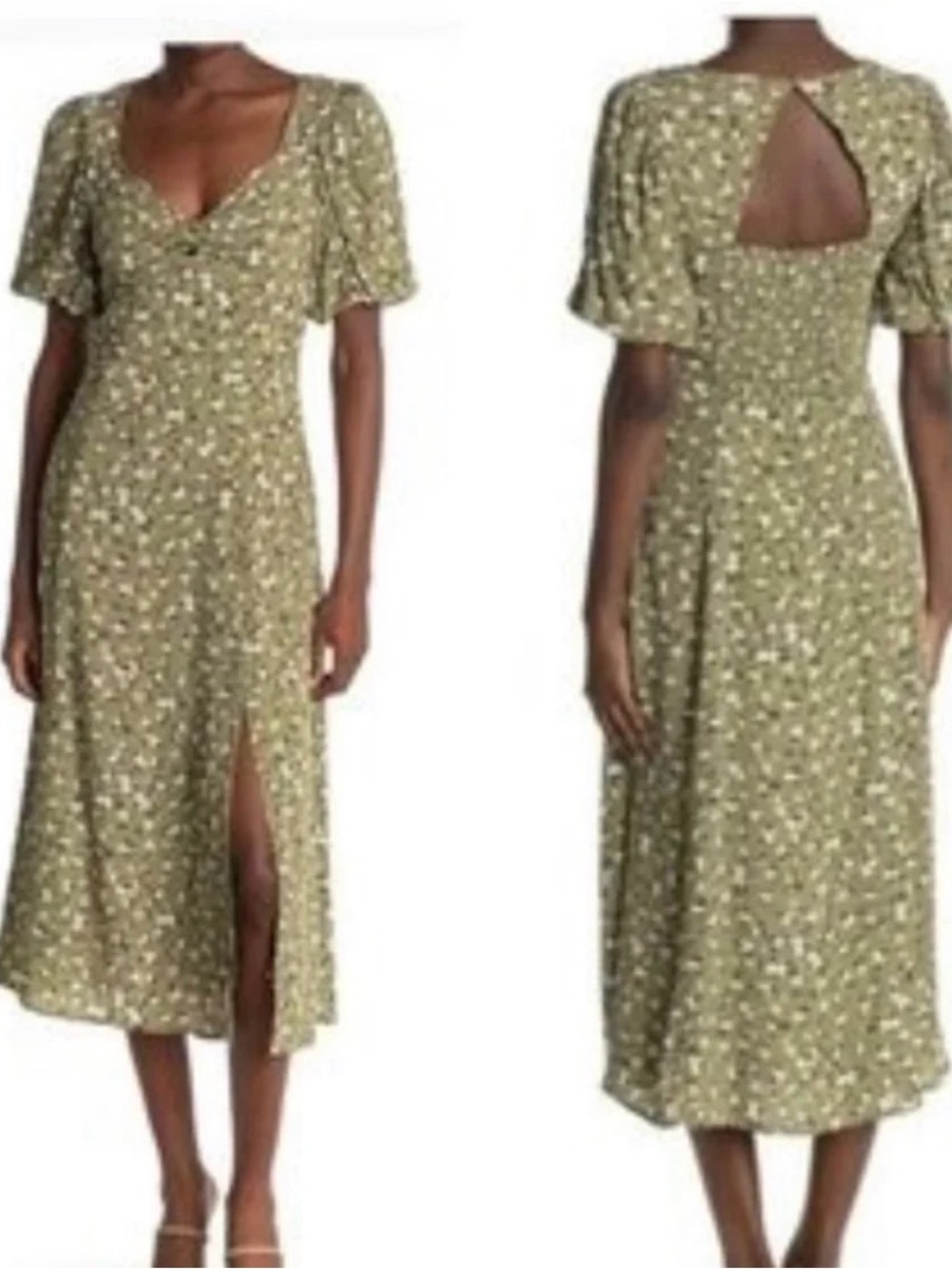 18. Astr the label $95 Olive Floral Midi Dress with Front Slit